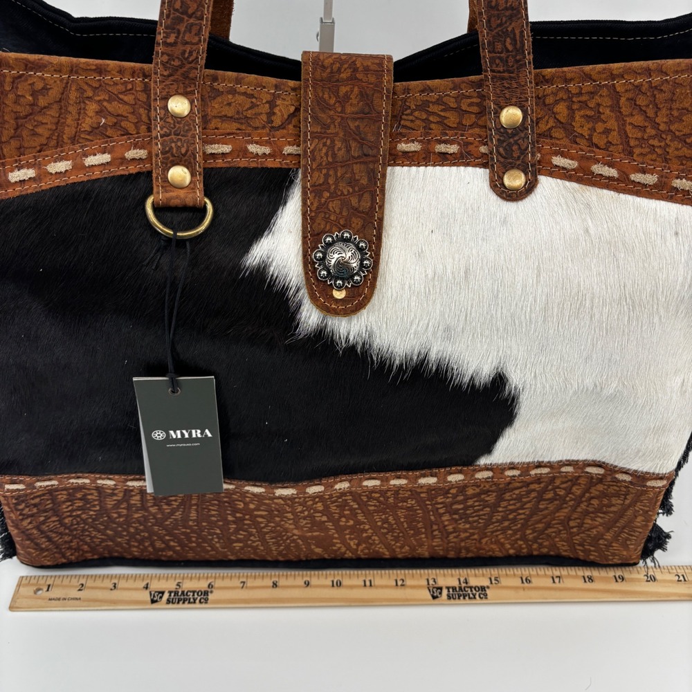 Myra Asher Weekender Bag Women Large Brown Cowhide Leather Travel Tote S-6780 - Picture 2 of 14